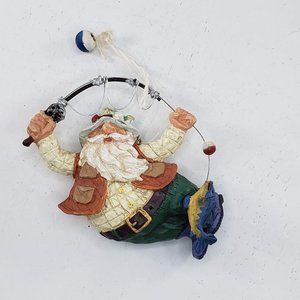 Santa Claus Fishing Bearded Fisherman Hanging Christmas Ornament